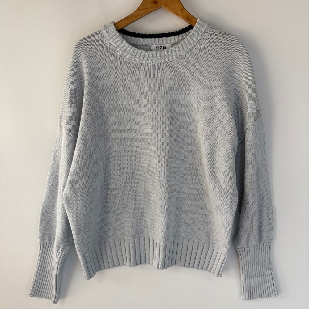 525 America Crewneck Sweater Womens L Light Blue Oversized Cotton Knit 12892